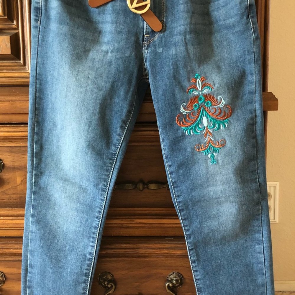 Repurposed Women's Jeans Embroidered